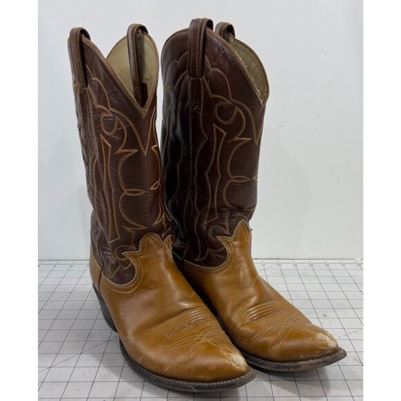 Vintage Tony Lama Cowboy Boots Men's Sz. 8.5 D Brown Leather Western Style - Picture 1 of 16